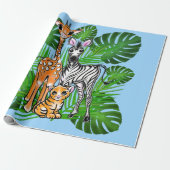 Safari-Freunde, Giraffe, Zebra, Tiger, Palm-Blätte Geschenkpapier (Ungerollt)