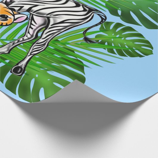 Safari-Freunde, Giraffe, Zebra, Tiger, Palm-Blätte Geschenkpapier (Ecke)