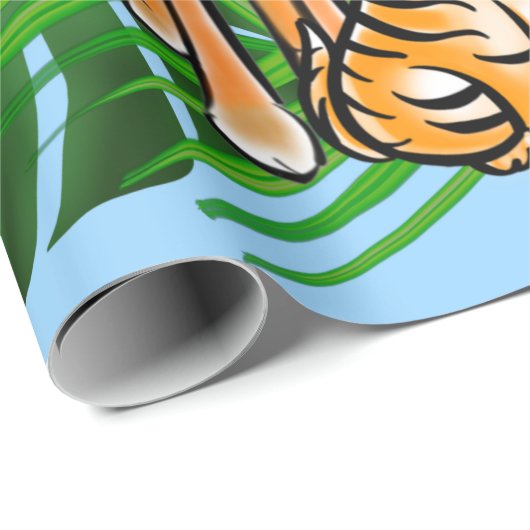 Safari-Freunde, Giraffe, Zebra, Tiger, Palm-Blätte Geschenkpapier (Rolleneckpunkt)