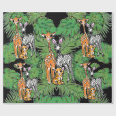 Safari-Freunde, Giraffe, Zebra, Tiger, Palm-Blätte Geschenkpapier (Flach)