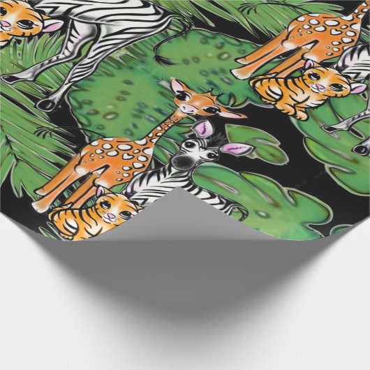 Safari-Freunde, Giraffe, Zebra, Tiger, Palm-Blätte Geschenkpapier (Ecke)