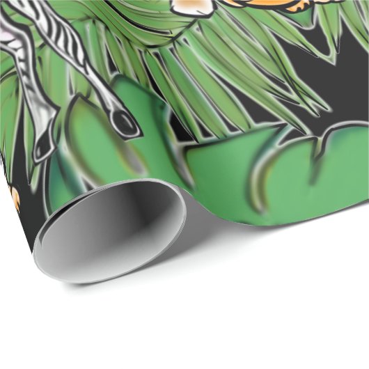 Safari-Freunde, Giraffe, Zebra, Tiger, Palm-Blätte Geschenkpapier (Rolleneckpunkt)