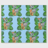 Safari-Freunde, Giraffe, Zebra, Tiger, Palm-Blätte Geschenkpapier (Flach)