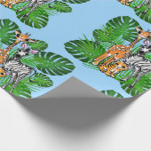 Safari-Freunde, Giraffe, Zebra, Tiger, Palm-Blätte Geschenkpapier (Ecke)