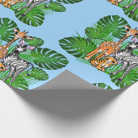 Safari-Freunde, Giraffe, Zebra, Tiger, Palm-Blätte Geschenkpapier (Ecke)