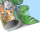 Safari-Freunde, Giraffe, Zebra, Tiger, Palm-Blätte Geschenkpapier (Rolleneckpunkt)