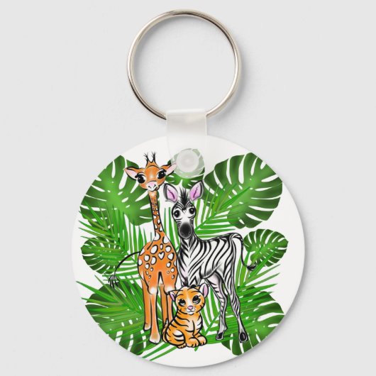 Safari-Freunde, Giraffe, Zebra, Tiger, Palm-Blätte Schlüsselanhänger (Vorderseite)