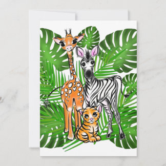 Safari-Freunde, Giraffe, Zebra, Tiger, Palmwedel Einladung
