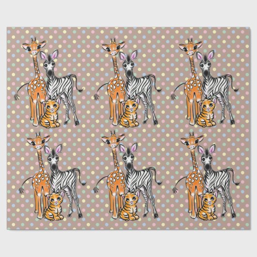 Safari-Freunde, Giraffen, Zebra, Tiger Geschenkpapier (Flach)