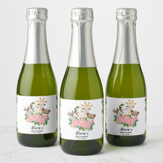 Safari Friends | Baby Shower Mini Sparkling Wine L Schaumweinetikett (Flaschen)