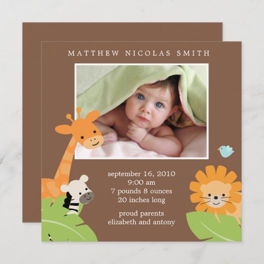 Safari Friends - Geburtshinweise Ankündigung (Vorne/Hinten)