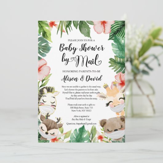 Safari Friends Gender Neutral Baby Shower by Mail Einladung (Stehend Vorderseite)