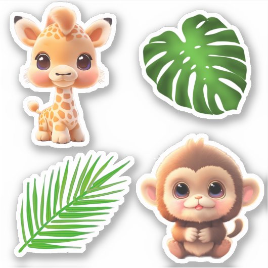 Safari Friends Giraffe zebra Affe Elefant Aufkleber (Vorderseite)