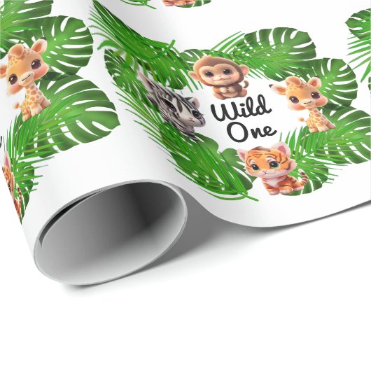 Safari Friends Giraffe zebra Affe Elefant Geschenkpapier (Rolleneckpunkt)