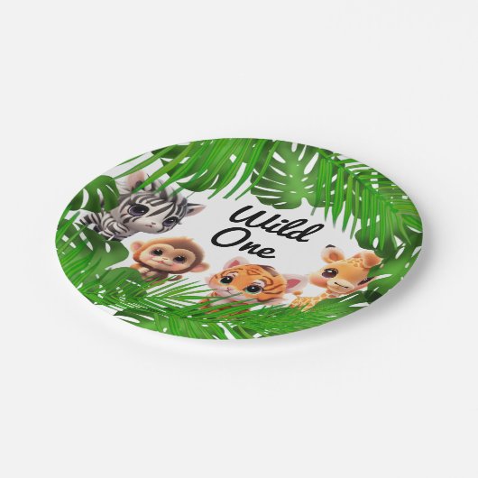 Safari Friends Giraffe zebra Affe Elefant Pappteller (Schrägansicht)