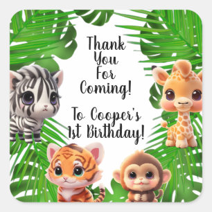 Safari Friends Giraffe zebra Affe Elefant Quadratischer Aufkleber