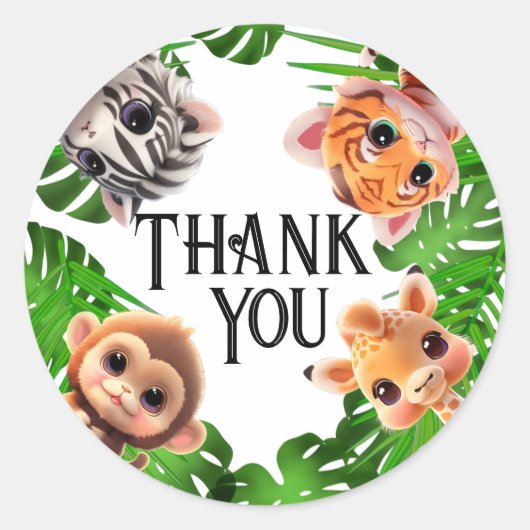Safari Friends Giraffe zebra Affe Elefant Runder Aufkleber (Vorderseite)