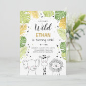 Safari Geburtstag Einladung Zoo Wilde Jungle Tiere (Stehend Vorderseite)