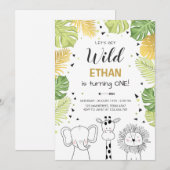 Safari Geburtstag Einladung Zoo Wilde Jungle Tiere (Vorne/Hinten)