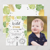 Safari Geburtstag Einladung Zoo Wilde Jungle Tiere (Vorne/Hinten)