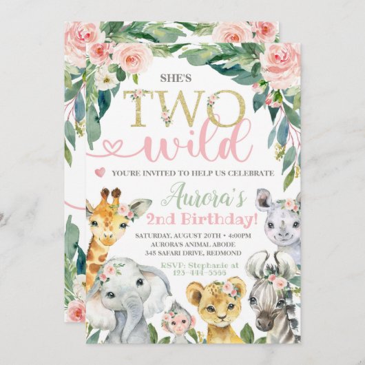 Safari Geburtstag Einladung zwei wilde Einladung (Vorne/Hinten)