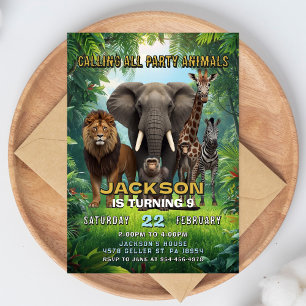 Safari-Geburtstagseinladung Dschungel-Tier-Party Einladung