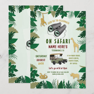 Safari Geburtstagsparty Wilde Tiere Truck Jungle Einladung