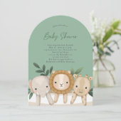 Safari Gender Neutral Sage Green Baby Dusche Einladung (Stehend Vorderseite)