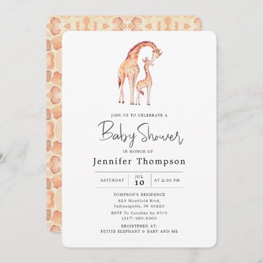 Safari Giraffe Baby Dusche Einladung (Vorne/Hinten)