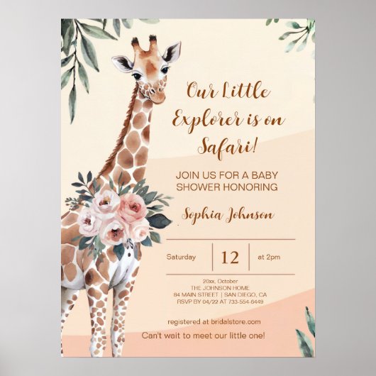 Safari Giraffe Babydusche Begrüßungsschaum-Tafel Poster (Vorne)