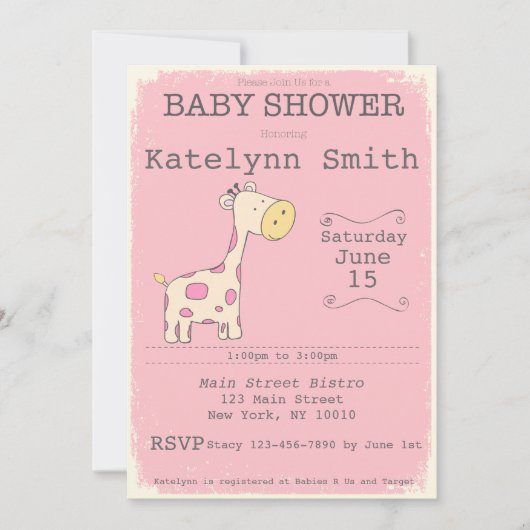 Safari Giraffe Babydusche Einladung (Vorderseite)