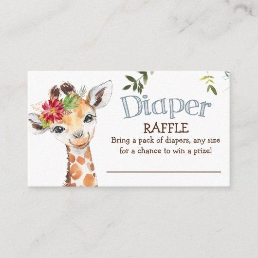 Safari Giraffe Diaper Raffle Blue Baby Dusche Begleitkarte (Vorderseite)