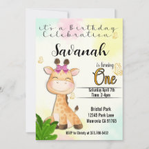 Safari Giraffe erste Einladung zum Geburtstag