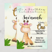 Safari Giraffe erste Einladung zum Geburtstag (Vorne/Hinten)