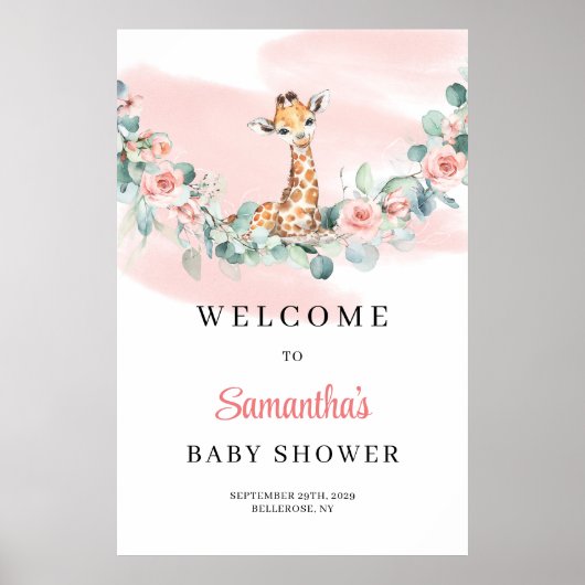 Safari Giraffe Eucalyptus Girl Baby Dusche Willkom Poster (Vorne)