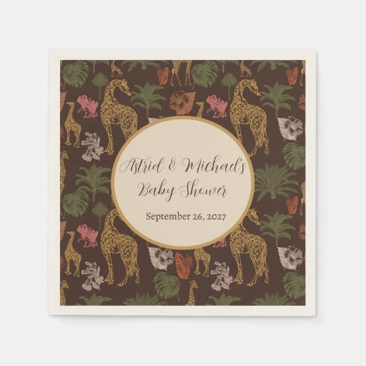 Safari Giraffe & Floral Baby Dusche Party Serviette (Vorderseite)
