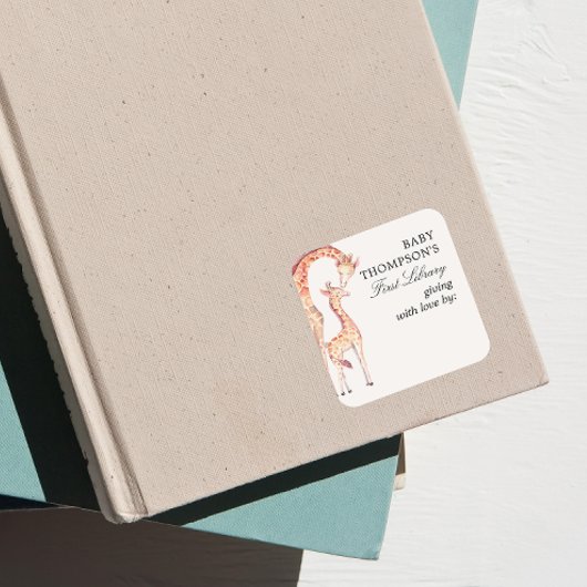 Safari Giraffe für das Buchzeichen der ersten Bibl Quadratischer Aufkleber