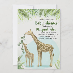 Safari Giraffe Green Blätter Kinderdusche Einladung