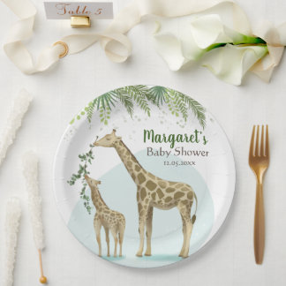Safari Giraffe Green Leaf Baby Dusche Pappteller