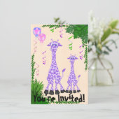 Safari Giraffe Kinderdusche Einladung für Mädchen (Stehend Vorderseite)