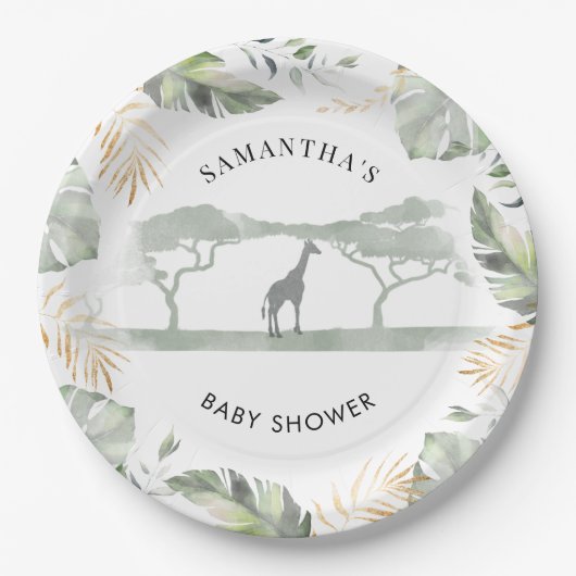 Safari Giraffe Palm Blätter Kinderdusche Pappteller (Vorderseite)