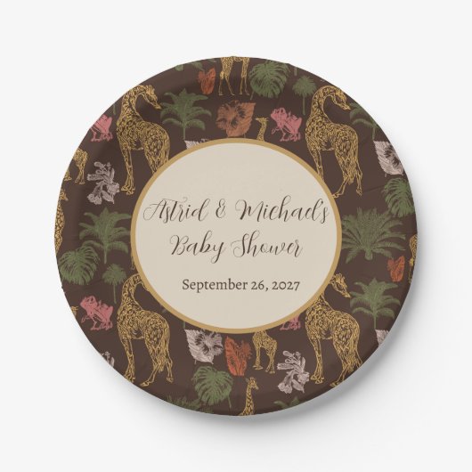 Safari Giraffe & Palm Blätter Kinderdusche Party Pappteller (Vorderseite)