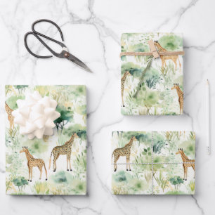 Safari Giraffe Pattern Africa Wildlife Themed Geschenkpapier Set