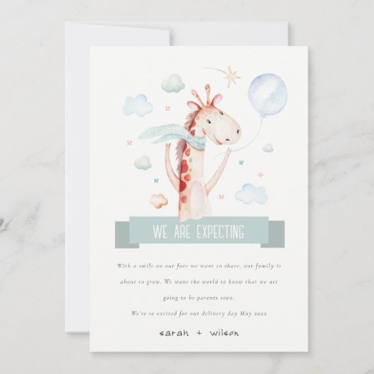 Safari Giraffe Star Cloud Balloon Baby Pregnancy Ankündigung (Vorderseite)