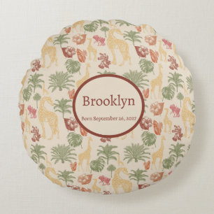 Safari Giraffe & Tropical Blätter Kinderzimmer Rundes Kissen