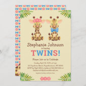 Safari Giraffe Twins Boy and Girl Niedlich Baby Sh Einladung (Vorne/Hinten)