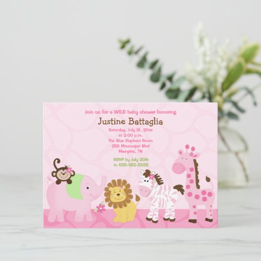 Safari Girl individuelle Babydusche Einladung (Stehend Vorderseite)