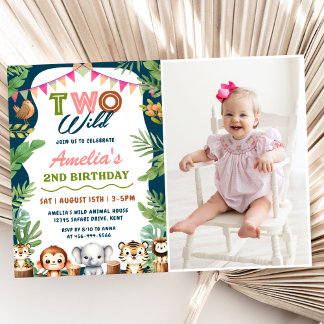Safari Girl Two Wild 2. Geburtstag Foto Einladung