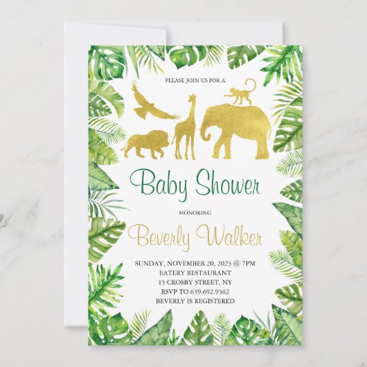 Safari Gold Animals Baby Dusche Einladung (Vorderseite)