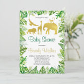 Safari Gold Animals Baby Dusche Einladung (Stehend Vorderseite)